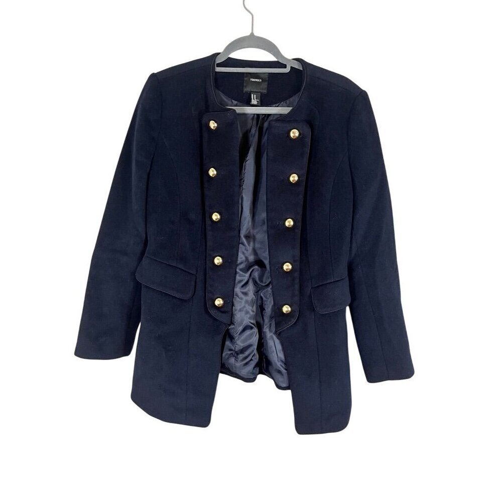 Wool Military Blazer Blue M Nautical Solider Festive Preppy Chic Neutral Classic